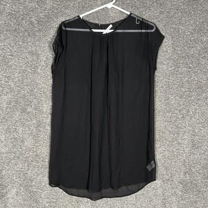 James Perse Blouse Womens 0 Black Silk Chiffon Sheer Shift Cap Sleeve Short